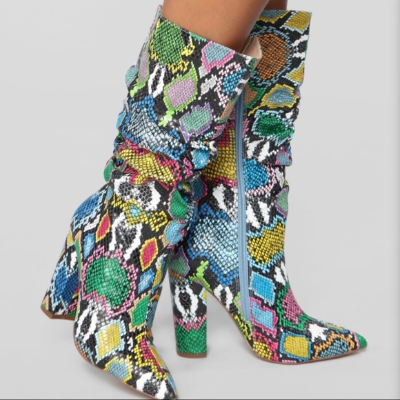 Fashion Nova Shoes - Bring It On Heeled Boots - Rainbow Snake Fashion Nova Shoes - Bring It On Heeled Boots - Rainbow Snake